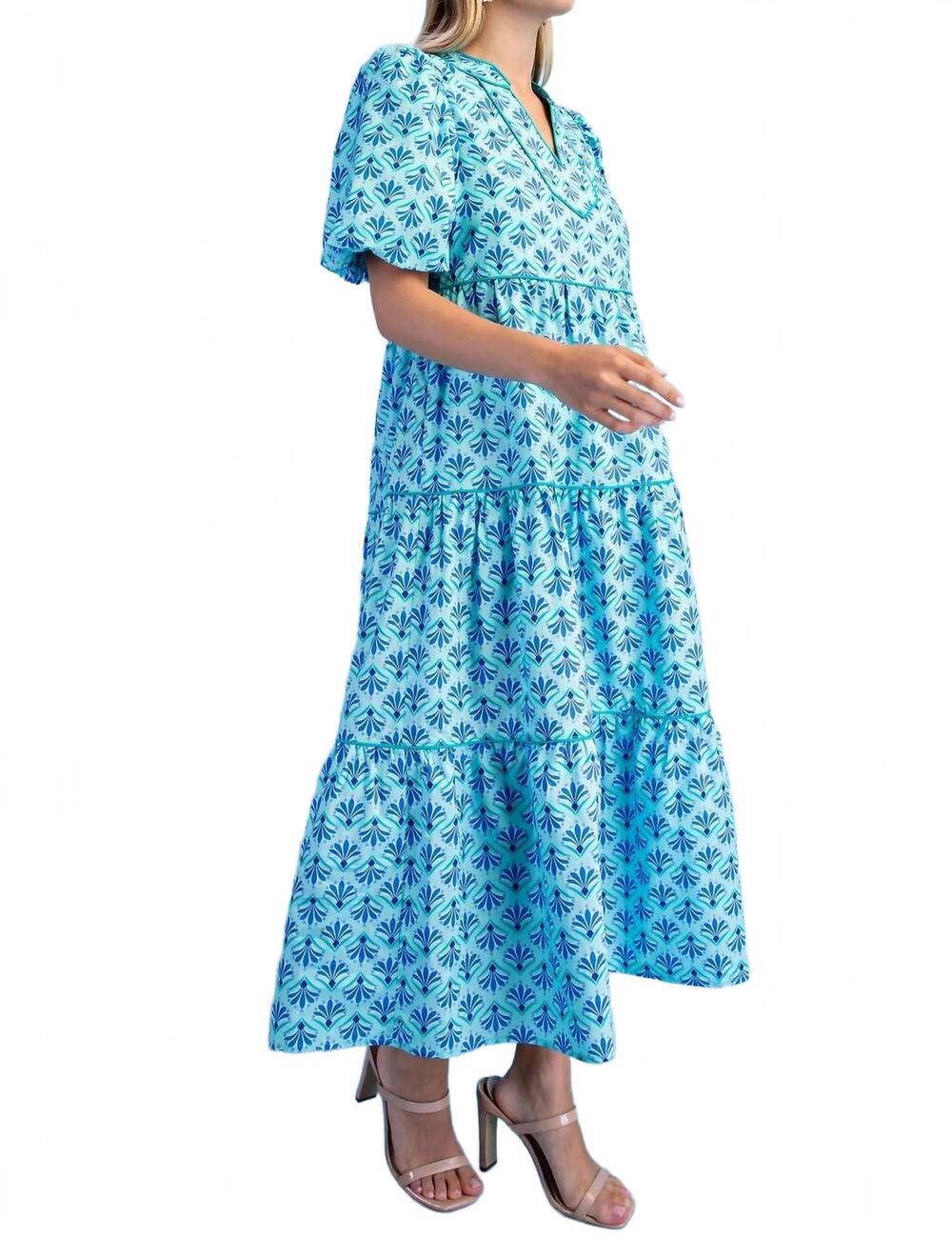 NEW GIGIO v-neck tiered dress in light blue